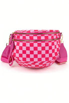 Pink Checkered Print Wide Strap Large Crossbody Bag Crossbody Bags 93a28905e39b74e1