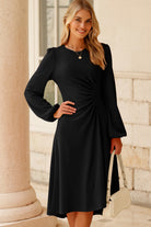 Black Plain Lantern Sleeve Midi Dress Midi Dresses 93a9f5601e1f0807