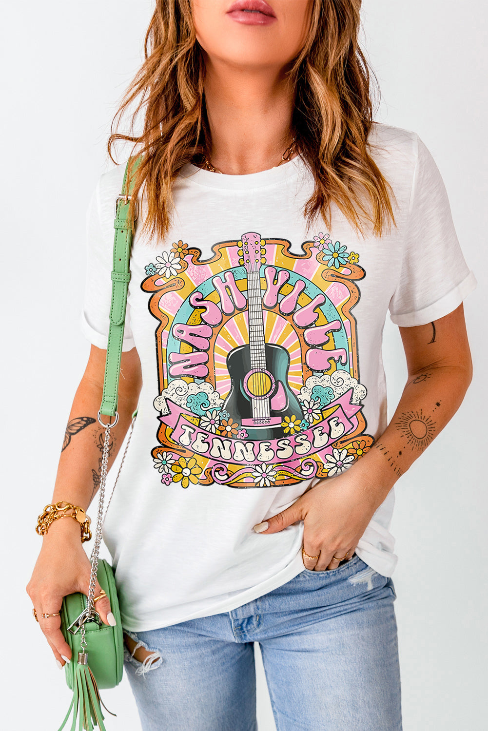 White Music Festival Nashville Letter Print Graphic Tee Graphic Tees 93bf744b2a6d891c