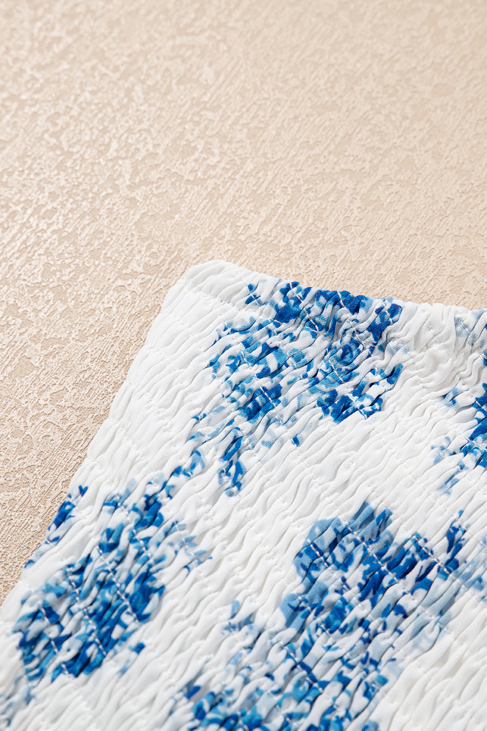 Sky Blue Floral Print Smocked Knot Shoulder Sleeveless Midi Dress Midi Dresses 93c2e4ad1499deff