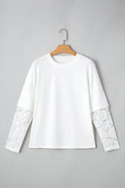 White Fake Two-Piece Lace Long Sleeve Drop Shoulder Tee T Shirts 93ea1c7c12a065d5