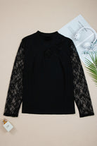 Black Plus Size Lace Patchwork Asymmetric Long Sleeve Top Plus Size Tops 93f0d18500061c32