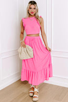 Bonbon Textured Ruffle Trim Crop Top and Drawstring Skirt Set Two Piece Skirt Sets 93ff9cec5909f978