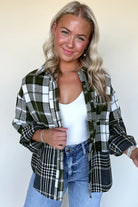 Black Plaid Print Textured Knit Buttoned Shacket Jackets 944321e10911affc