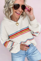 White Casual Striped Drop Sleeve Hooded Sweater Sweaters 948b5daa79cac710