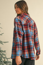 Orange Plaid Print Pocket Loose Shirt Shacket Long Sleeve Tops 948c6c7c102fbbfe