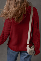 Red Dahlia Solid Color Front Seam Drop Shoulder Loose Sweater Sweaters 949ad5a220dd40a8