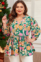 Green Floral Print V Neck Plus Size Babydoll Top Plus Size Tops 94a746fa440900b2