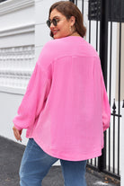 Bonbon Chest Pocket Crinkle Drop Sleeve Plus Size Henley Top Plus Size Tops 94ce4197f7ccba99