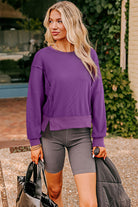 Orchid Mist Solid Color Raw Seam Patchwork Ribbed Drop Shoulder Sweatshirt Sweatshirts & Hoodies 94dc35626e796b5e