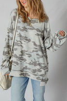 Green Camouflage Print Exposed Seam Drop Shoulder Sweatshirt Sweatshirts & Hoodies 94dc929b521e0945