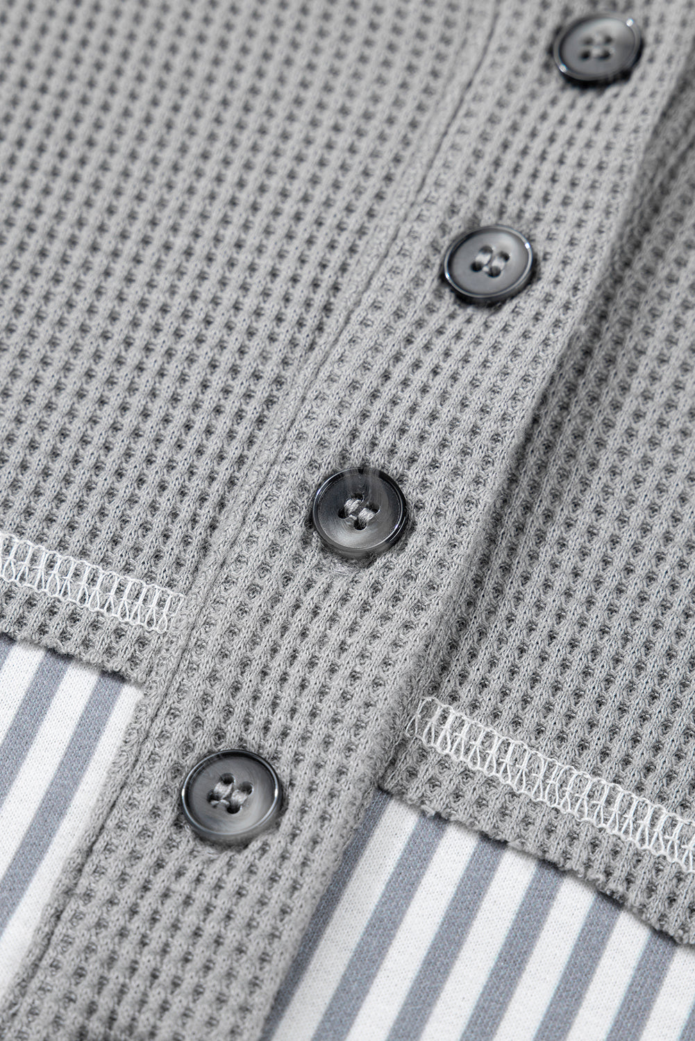 Gray Mixed Waffle Knit Patchwork Henley Plus Size Hoodie Plus Size Tops 95179216227462de