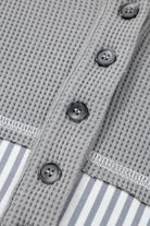 Gray Mixed Waffle Knit Patchwork Henley Plus Size Hoodie Plus Size Tops 95179216227462de