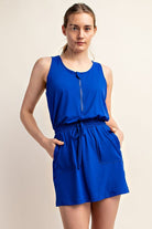 BeautybyShree Butter Soft Half Hip Sleeveless Romper Dress in Royal Blue