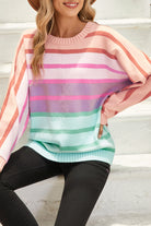 Multicolour Striped Ribbed Edge Gradient Loose Sweater Sweaters 952f26907844055f