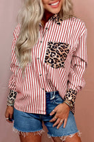 Racing Red Leopard and Striped Patchwork Button Shirt T Shirts 956a187be2c11d2e