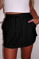 Light Green French Terry Drawstring Mini Skort with Pockets Shorts 956cde66132e085c