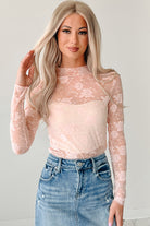 Black Mock Neck Floral Lace Mesh Long Sleeve Top Long Sleeve Tops 95839b05f4516f38