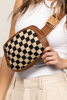 Black Faux Leather Checkered Patchwork Crossbody Bag Crossbody Bags 959bb431400cbd35