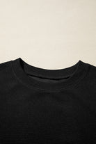 Black Ribbed Texture Baggy Drop Shoulder Pullover and Shorts Set Two Piece Shorts Sets 95acae3ac7d98cf3