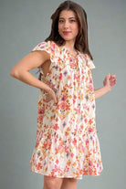 Apricot Floral Print Ruffled Trim Flutter Sleeve Mini Dress Short Dresses 96332a17d890d1cb