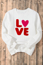White XOXO Chenille Letter Patch Quilted Sweatshirt Sweatshirts & Hoodies 963a3e79bce36a17