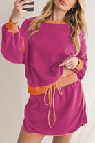 Evergreen Contrast Trim Loose Pullover and Lace-up Waist Skort Set Two Piece Shorts Sets 964ea1e6315e4972