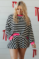 Black Stripe Contrast Edge Pullover and Shorts Plus Size Set Plus Size Matching Sets 96695da36287cdcd