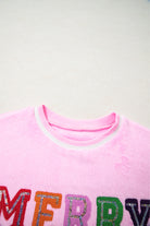 Sachet Pink Merry Letter Pattern Plush Pullover Long Sleeve Tops 966a295157a825b0