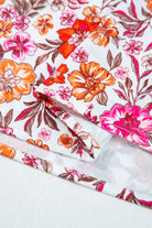 Pink Floral Print Tie Split Neck Bracelet Sleeve Blouse Blouses 96789f43c142b085