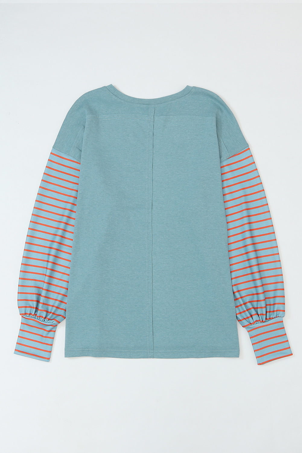 Green Colorblock Striped Bishop Sleeve Top with Side Slits Long Sleeve Tops 96b683c5d867b662