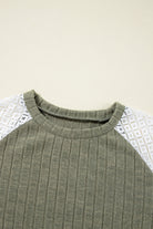 Laurel Green Floral Patchwork Raglan Sleeve Ribbed Blouse Long Sleeve Tops 96eedf15ac58c121