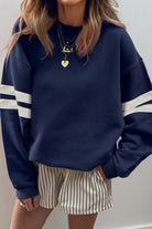 White Preppy Striped Sleeve Loose Sweatshirt Sweatshirts & Hoodies 9731afec640bd7e6