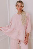 Delicacy Braided Texture Ruffle Hem Top Drawstring Loose Pants Set Two Piece Pants Sets 974a771cac385844