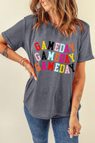Gray GAMEDAY Letter Heat Transfer Printing Crewneck T Shirt Graphic Tees 97570f9ed87348ec