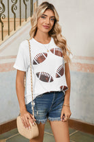 White Sequined Rugby Graphic T Shirt Graphic Tees 9792b3b27811d9a9