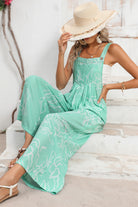Moonlight Jade Abstract Print Wide Leg Bib Overall Jumpsuits 97cafd0edacc0683