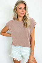 Carbon Grey Twisted Ribbed Textured Plain T Shirt T Shirts 97edf2d0bc54e162