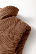 Beige Corduroy Stand Neck Zipped Puffer Vest Vests 9817a9c520392445