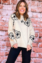 Beige 60s Flower Mock Neck Knit Sweater Sweaters 981ac2bf9e60211d