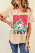 Khaki Cowgirl Slogan Print Rodeo Graphic Tee Graphic Tees 981c68322d2489c0