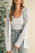 White Solid Color Hollow Knit Open Front Cardigan Cardigans 9850028c6a37cd2c