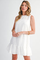 White Floral Eyelet Embroidered Sleeveless Shift Dress Short Dresses 986dbc0a899799bf