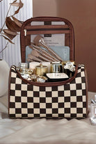 Checkered Zipper Large Cosmetic Bag with Handle Bags 989ecc95e30c1446