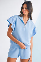 Beau Blue Solid Ribbed Short Sleeve Tee and Shorts Set Two Piece Shorts Sets 98e4c8b400793890