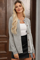 Gray Solid Color Textured Detail Button Down Long Sleeve Sweater Cardigan Cardigans 98e7aafb89fba6f7
