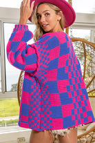 Orchid Petal Colorblock Checked Open Front Knitted Cardigan Cardigans 98f440e683176d50