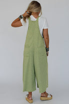 Green Gingham Wide Leg Pockets Loose Overall Jumpsuits 991c1f4b54059e04