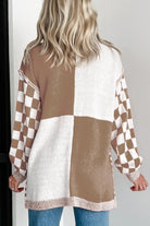 Orange Checkered Plus Size Drop Shoulder Knit Cardigan Plus Size Sweaters&Cardigans 992b2075e73e87b7