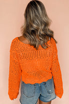 Carrot Solid Color Crochet Scallop Edge Sweater Sweaters 9931e56683246a2a